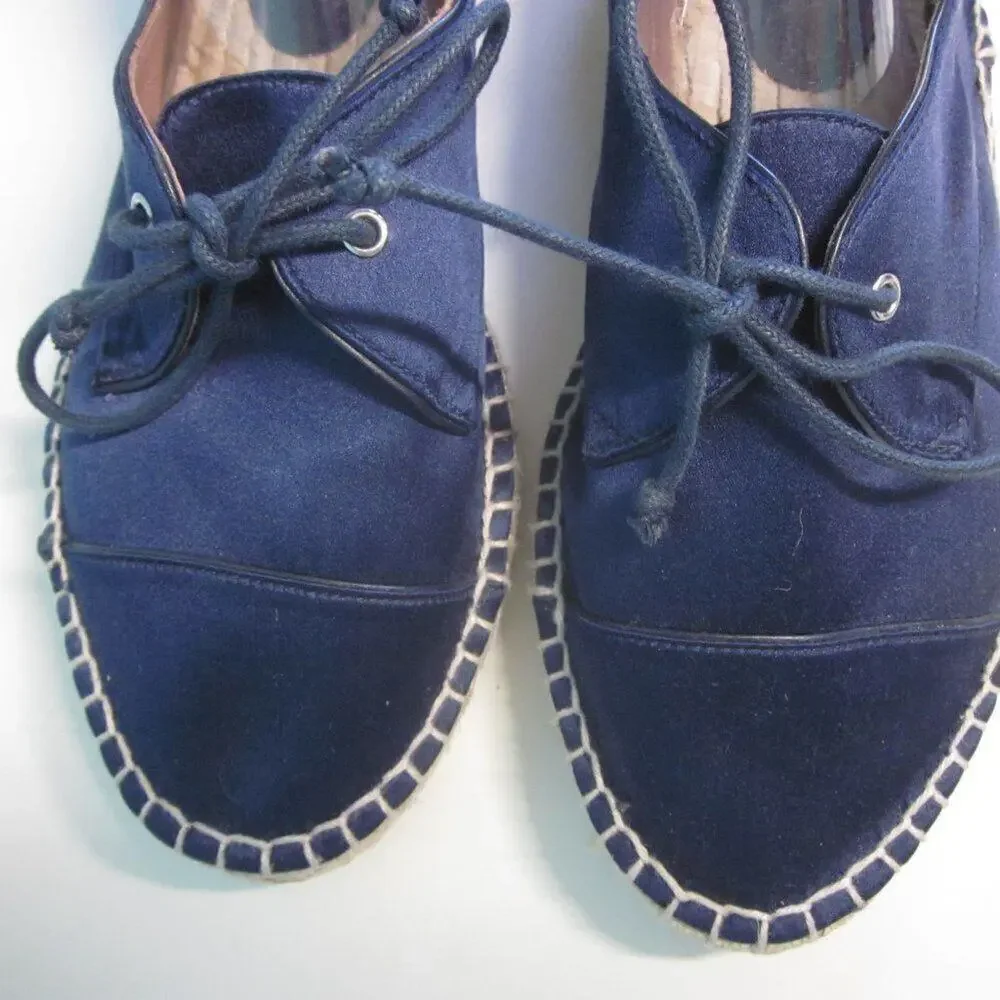 Tabitha Simmons Women Unworn Size 7.5 Blue Satin Lace Up Espadrille Flats EU 38
